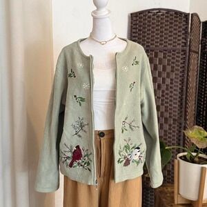 Croft & Barrow Women's Embroidered Birds Sweater Size PXL Granny Core Jacket